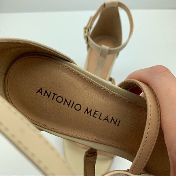 Antonio Melani heels 8 tan beige Leather t-strap - Picture 10 of 13